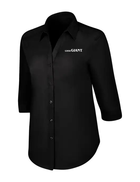 Womens Black 3/4 Sleeve Carefree Poplin Shirt w/Little Giant Logo