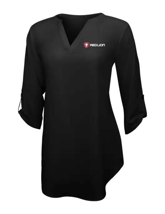 Womens Black 3/4 Sleeve Tunic Blouse w/Red Lion Logo