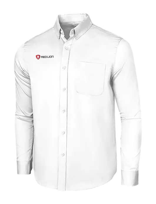 Long Sleeve White Superpro React Twill Shirt w/Red Lion Logo
