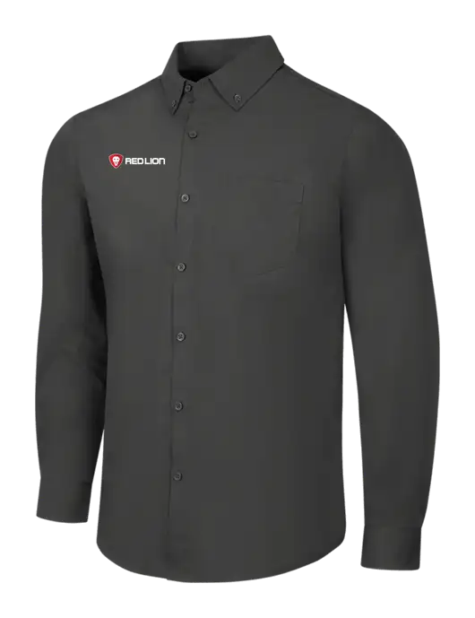 Dark Grey Long Sleeve Carefree Poplin Shirt w/Red Lion Logo
