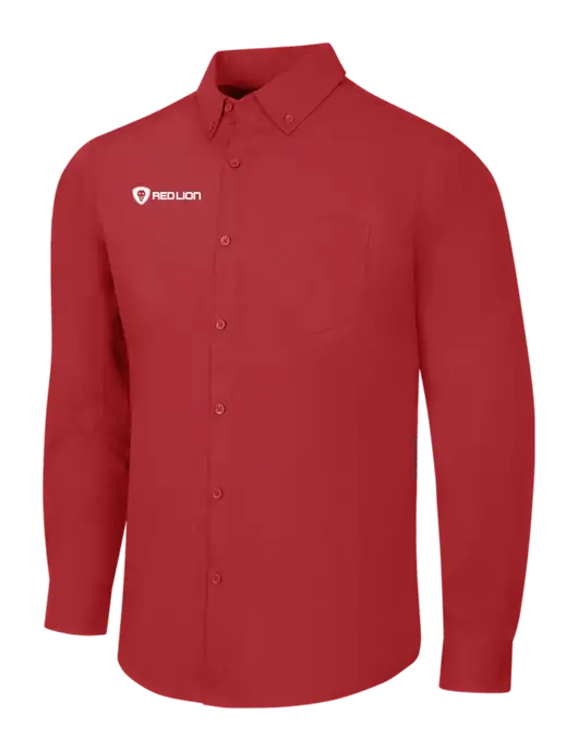 Red Long Sleeve Carefree Poplin Shirt w/Red Lion Logo