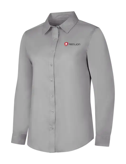 Light Grey Womens Long Sleeve Superpro React Twill Shirt w/Red Lion Logo