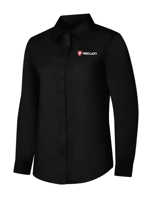 Womens Black Long Sleeve Superpro React Twill Shirt w/Red Lion Logo