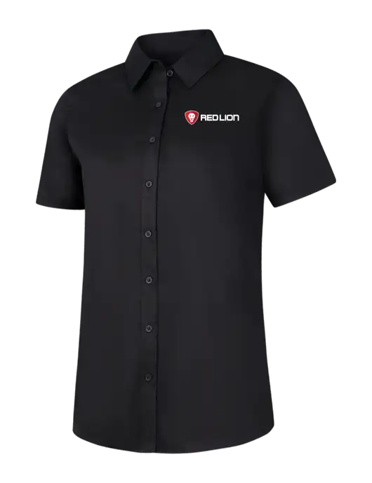 Womens Black Short Sleeve Superpro React Twill Shirt w/Red Lion Logo