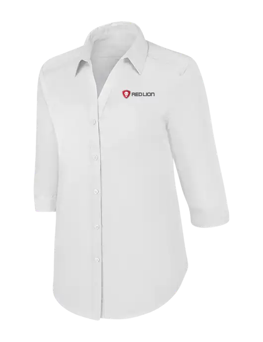 Womens White 3/4 Sleeve Carefree Poplin Shirt w/Red Lion Logo