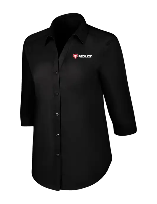 Womens Black 3/4 Sleeve Carefree Poplin Shirt w/Red Lion Logo
