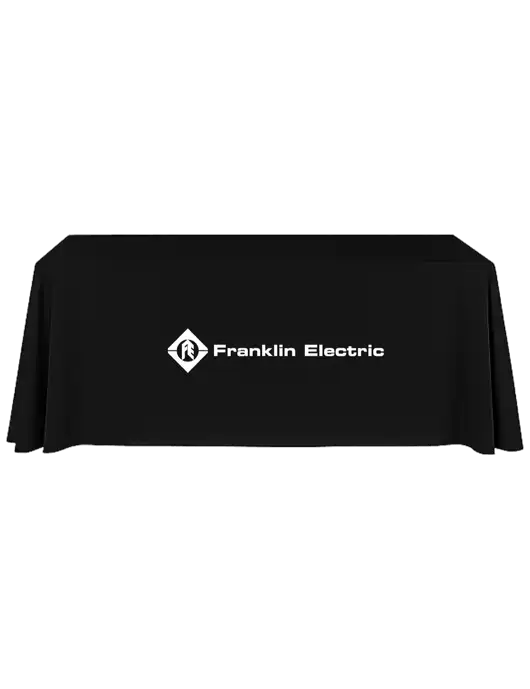 8' Stain-Resistant 4-Sided Black Table Cover w/Franklin Electric Logo
