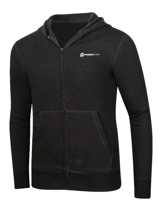 Full-Zip Black Heavyweight Hooded Sweatshirt w/Pioneer Pump Logo
