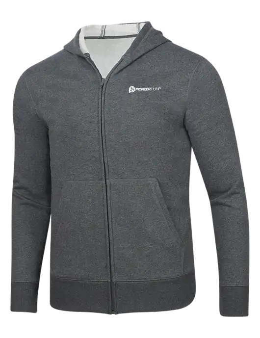 Full-Zip Dark Grey Heather Heavyweight Hooded Sweatshirt w/Pioneer Pump Logo