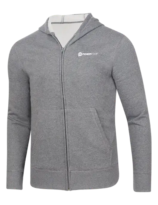 Full-Zip Medium Grey Heather Heavyweight Hooded Sweatshirt w/Pioneer Pump Logo